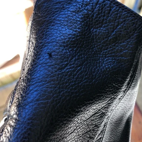 Zara Tall Black Textured Leather Low Heel Back Buckle Side Zip Riding Boots 9
